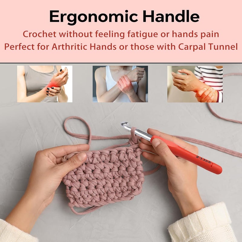 Gerute 9mm Crochet Hook, Ergonomic Crochet Hook, Smooth and Extra Long Knitting Needles, with Soft Rubber Ergonomic Handle and Aluminum Tip, Perfect Beginner and Arthritic Crochet Hooks (9 mm) - Image 4